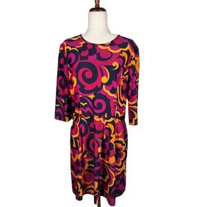 Jude Connally Dress Womens XL Multicolor Swirl Print 3/4 Sleeve Knee Length USA